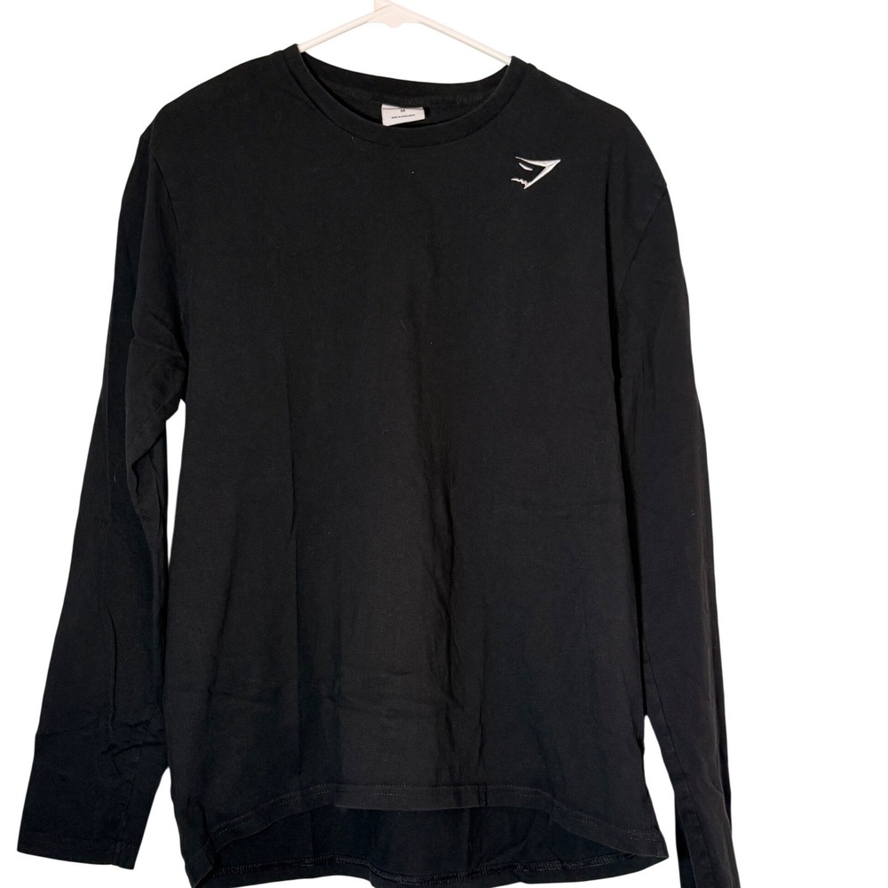 Gymshark Mens Black Long Sleeve Training Shirt Size Medium Logo Crew Neck
